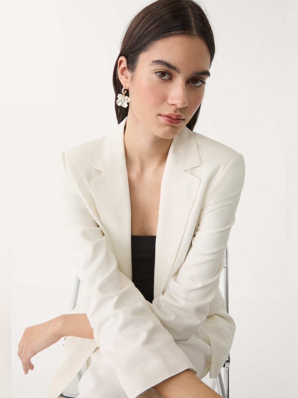 stradivarius Cream Tailored Blazer Jacket